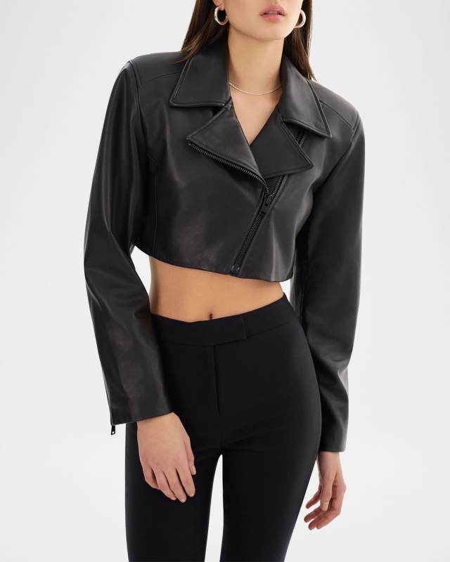 Daylin Sheepskin Leather Cropped Moto Jacket